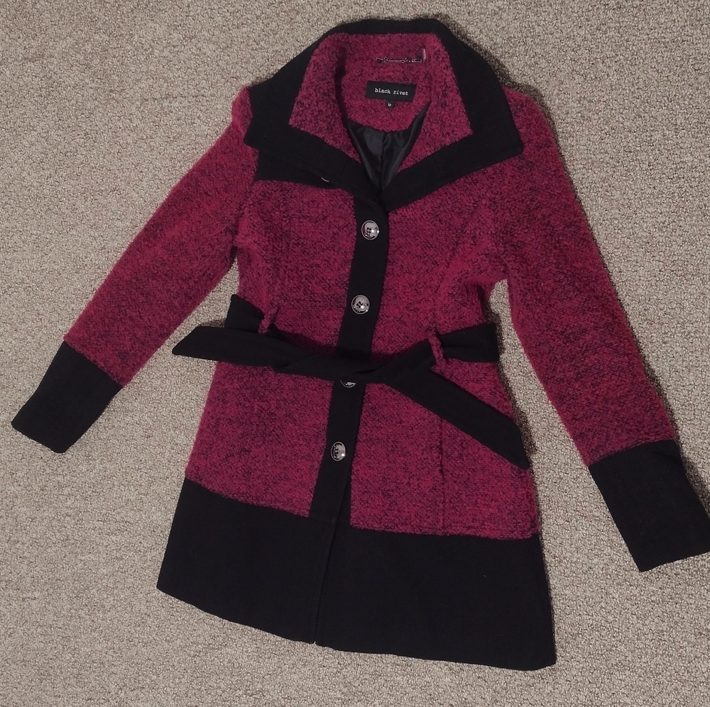 Black Rivet Magenta Tweed Coat Medium
